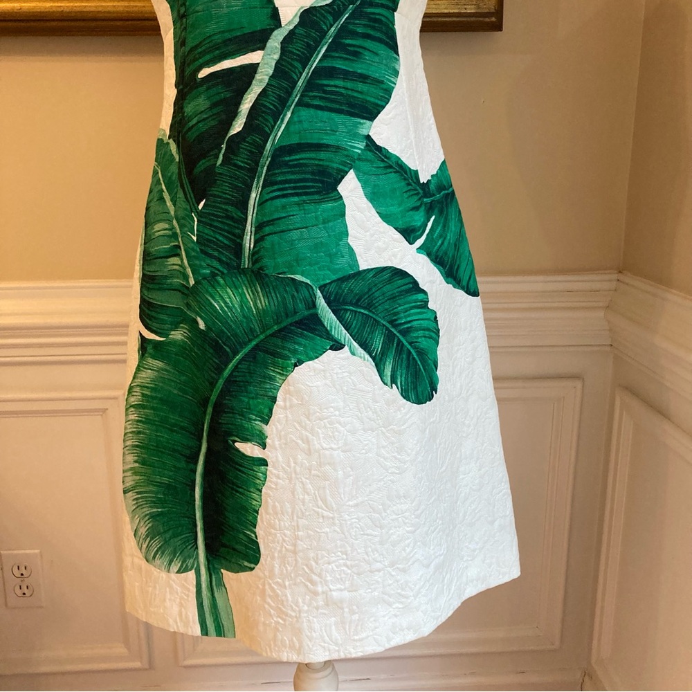SOLD💕DOLCE & GABANNA White Green Damask Banana Leaf Sleeveless A Line Dress - Picture 4 of 13